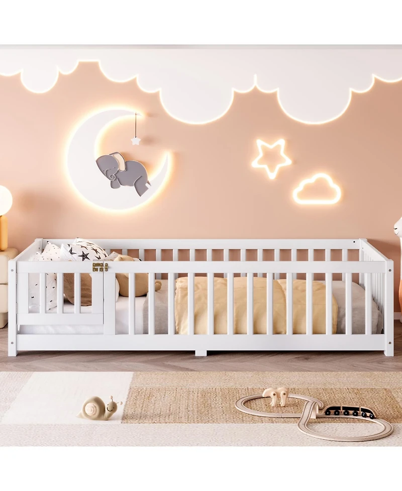 Streamdale Furniture Twin Floor Bed with Guardrails & Door