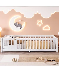 Streamdale Furniture Twin Floor Bed with Guardrails & Door