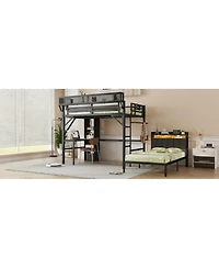 Streamdale Furniture Full/Twin Metal Bunk Bed w/ Desk, Shelves, Led & Charge
