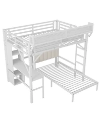 Streamdale Furniture Full/Twin Metal Bunk Bed w/ Desk, Bookshelves, Led, Charge - White