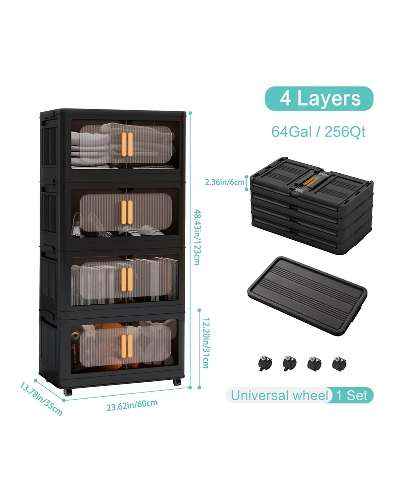 Streamdale Furniture 24" Wide Folding 5-Tier Storage Cabinet with Wheels