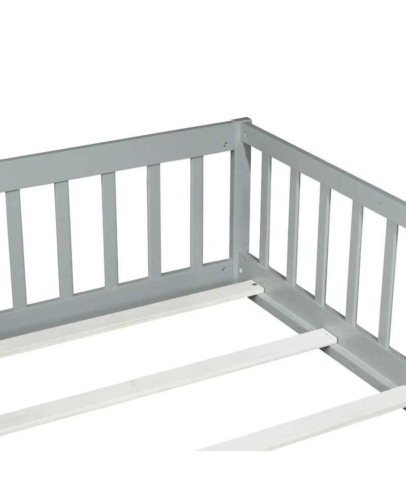 Streamdale Furniture Twin Floor Bed with Fence & Door, Grey