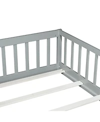 Streamdale Furniture Twin Floor Bed with Fence & Door, Grey