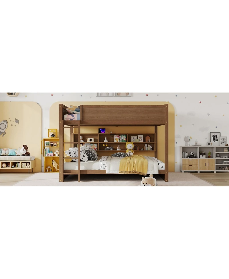 Streamdale Furniture Queen Over Queen Bunk Bed with Storage, Ladder & Charging