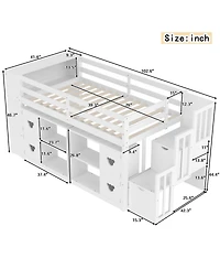 Streamdale Furniture Kids' Pine Loft Bed with Storage, Stairs & Led Lights