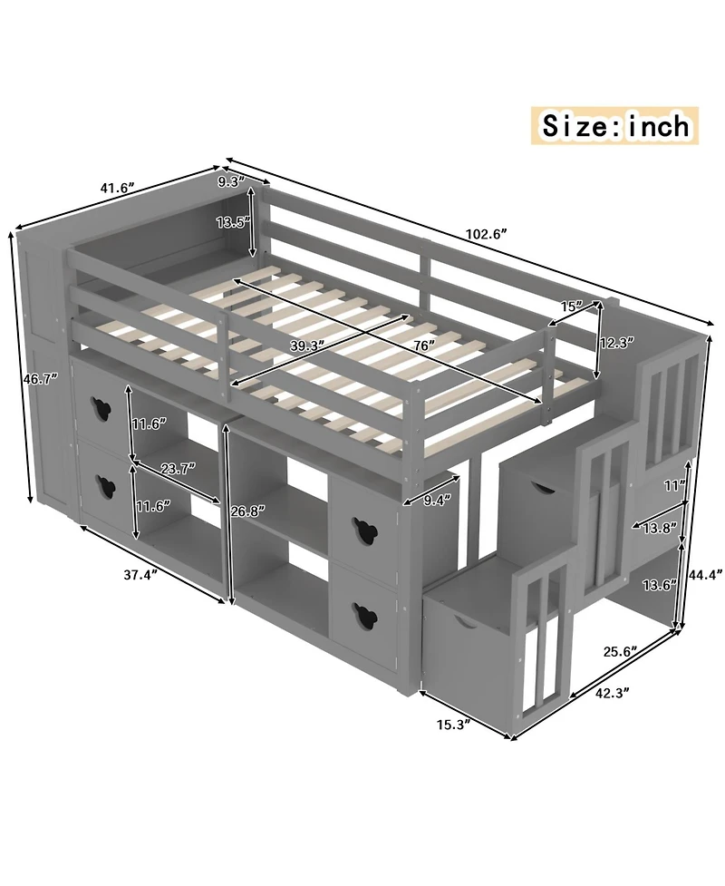 Streamdale Furniture Kids' Pine Loft Bed with Storage