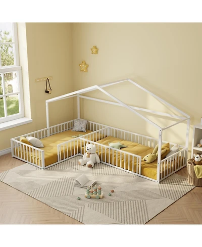 Streamdale Furniture Streamdale Metal L-Shaped Montessori Bed Frame for 2 Kids