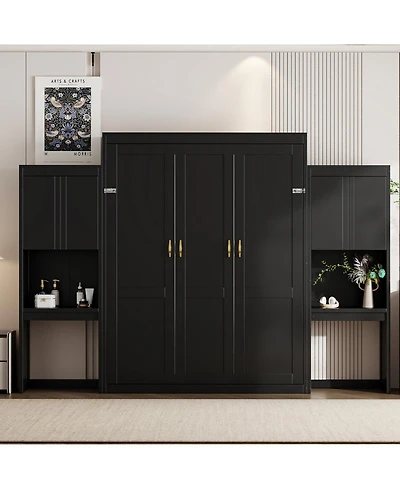 Streamdale Furniture Queen Size Murphy Bed with Desk Vanity and Cabinets Espresso