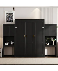 Streamdale Furniture Queen Size Murphy Bed with Desk Vanity and Cabinets Espresso