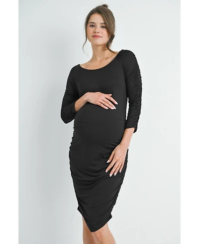 Hello Miz Maternity Bodycon Scoop Neck Side Ruched Dress