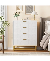 gaomon 4-Drawer White Dresser, Large Modern Bedroom Chest with Gold Metal Handles, Storage for Hallway, Entryway