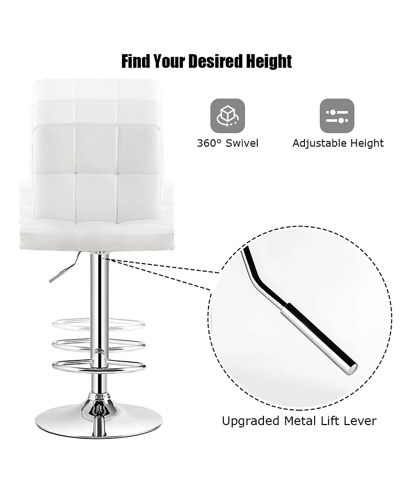 Costway Adjustable Armless Bar Stool Full Back Swivel Kitchen Counter Bar Chair Pu Leather