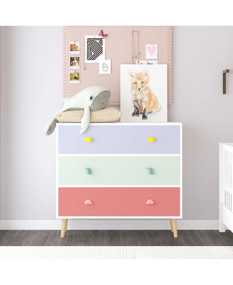 Streamdale Furniture Kids 3 Drawer Dresser, Nightstand - Colorful