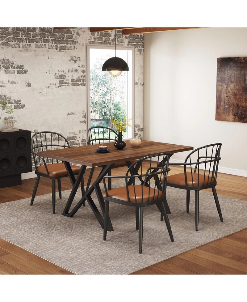 Streamdale Furniture Indoor Dining Table With Metal Legs,Walnut