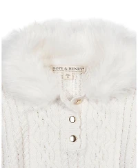 Hope & Henry Girls Organic Cable Sweater Cape with Faux Fur
