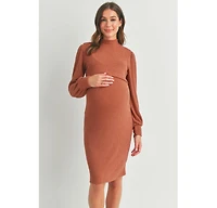 Hello Miz Maternity Double Layer Mock Neck Ribbed Nursing Dress
