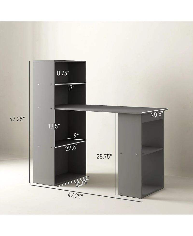 Homcom 47" Home Office Computer Desk with 6-Tier Shelves,