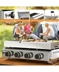 Cowsar Portable Propane Griddle, 32,000BTU Tabletop Portable Propane Gas Grill with 4 Burners, Stainless Steel Flat Top Grill, Outdoor Cooking