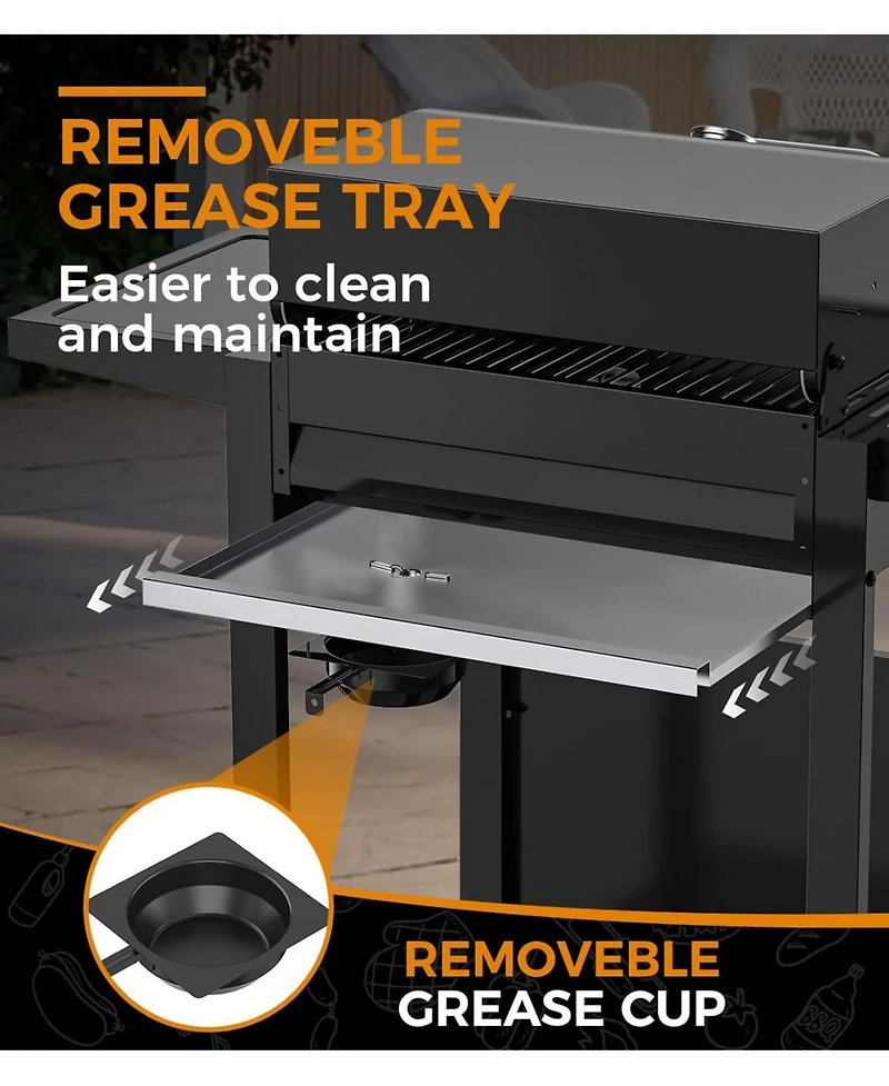 Cowsar 2-Burner Propane Gas Bbq Grill, 20,000 Btu Stainless Steel Grill with Side Shelves and Wheels, Portable Outdoor Grill