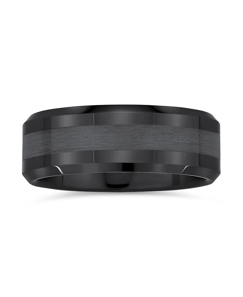 Bling Jewelry Plain Simple Beveled Edge Black Titanium Band Ring 8MM Comfort Fit
