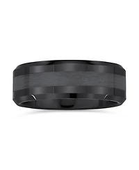 Bling Jewelry Plain Simple Beveled Edge Black Titanium Band Ring 8MM Comfort Fit