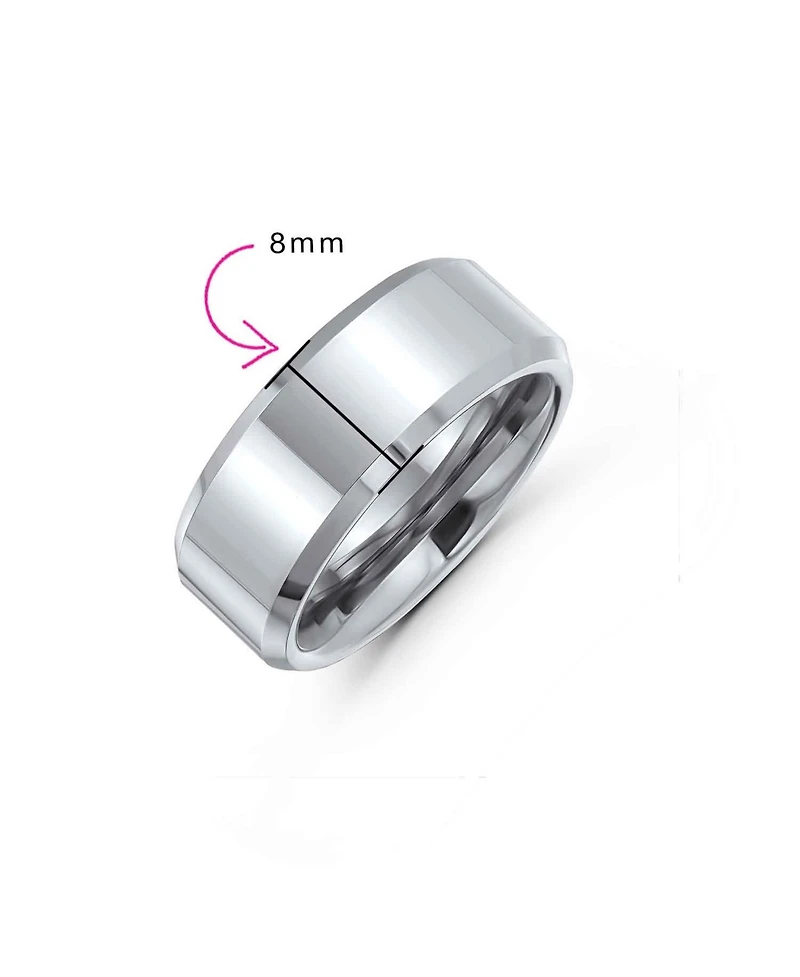 Bling Jewelry Simple Polished Titanium Band Ring Beveled Edge Silver Tone Comfort Fit 8MM