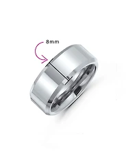 Bling Jewelry Simple Polished Titanium Band Ring Beveled Edge Silver Tone Comfort Fit 8MM