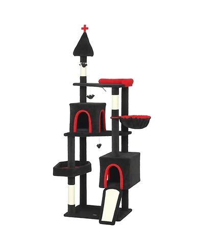 Aostirmotor 78"Cat Tree Cat Tower with Coffin Bed in Black