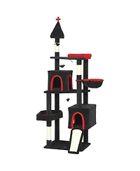 Aostirmotor 78"Cat Tree Cat Tower with Coffin Bed in Black