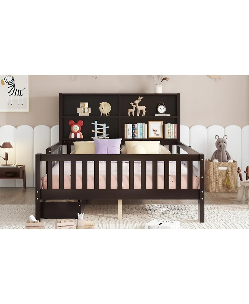 Streamdale Furniture Full Platform Bed with Chalkboard, Storage, Shelves, Espresso