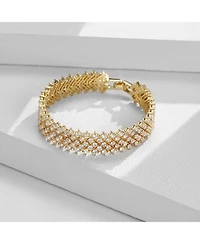 Sterling Silver 14K Gold Plated Clear Cubic Zirconia 4-Row Tennis Bracelet