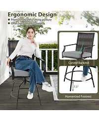 Costway Outdoor Pe Wicker Swivel Bar Stools with Back Armrests Cushion