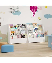 Costway 4-tier Kids Wooden Bookshelf Toddlers Book Rack with Deep Shelves