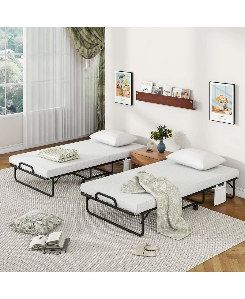 Costway Folding Bed with Memory Foam Mattress & Pillow Dust Cover Metal Frame