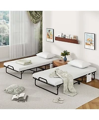 Costway Folding Bed with Memory Foam Mattress & Pillow Dust Cover Metal Frame