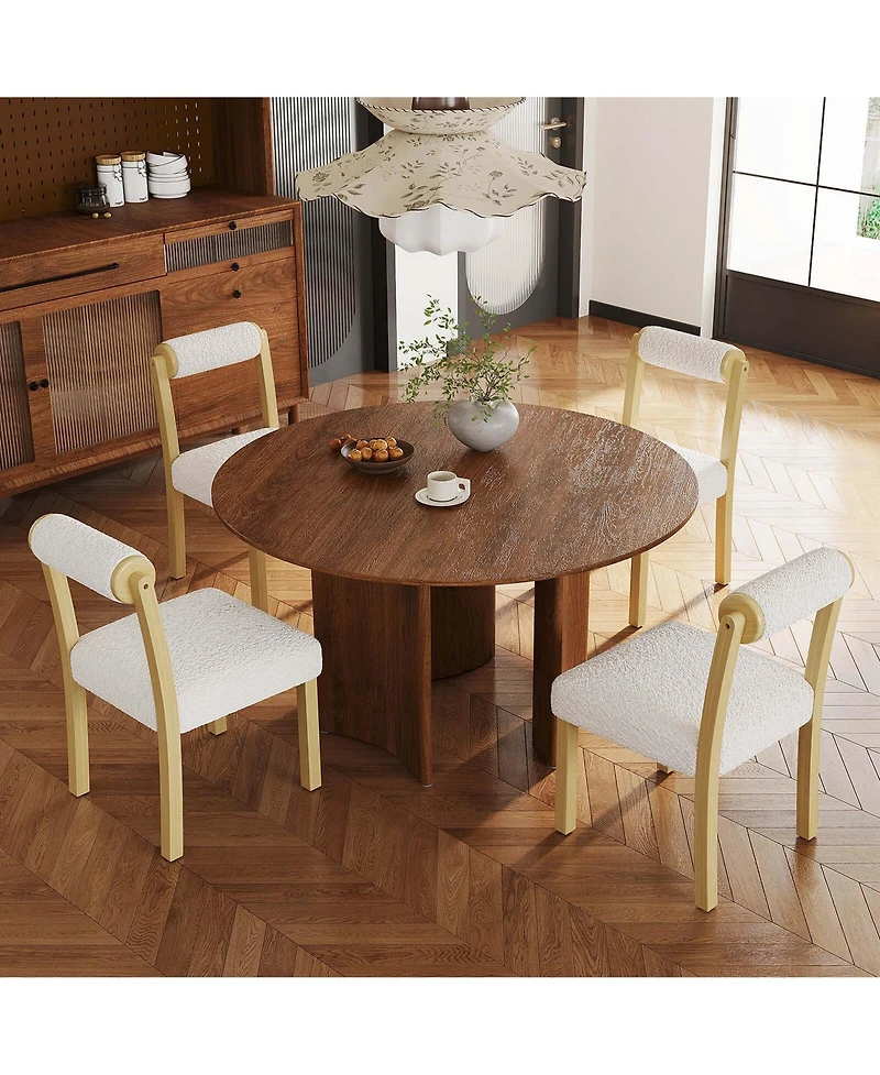 Costway Wooden Dining Chair Faux Sherpa Upholstered Kitchen Dining Room Chairs