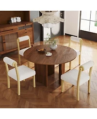 Costway Wooden Dining Chair Faux Sherpa Upholstered Kitchen Dining Room Chairs