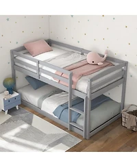 Costway Twin over Low Bunk Bed with Guardrails Integrated Ladder Kids Wooden