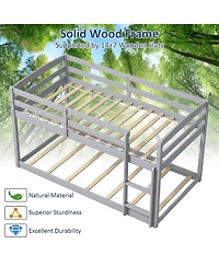 Costway Twin over Low Bunk Bed with Guardrails Integrated Ladder Kids Wooden