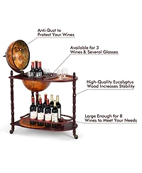 Costway Wood Globe Wine Bar Stand 34'' H 16th Century Italian Rack Liquor Bottle Shelf