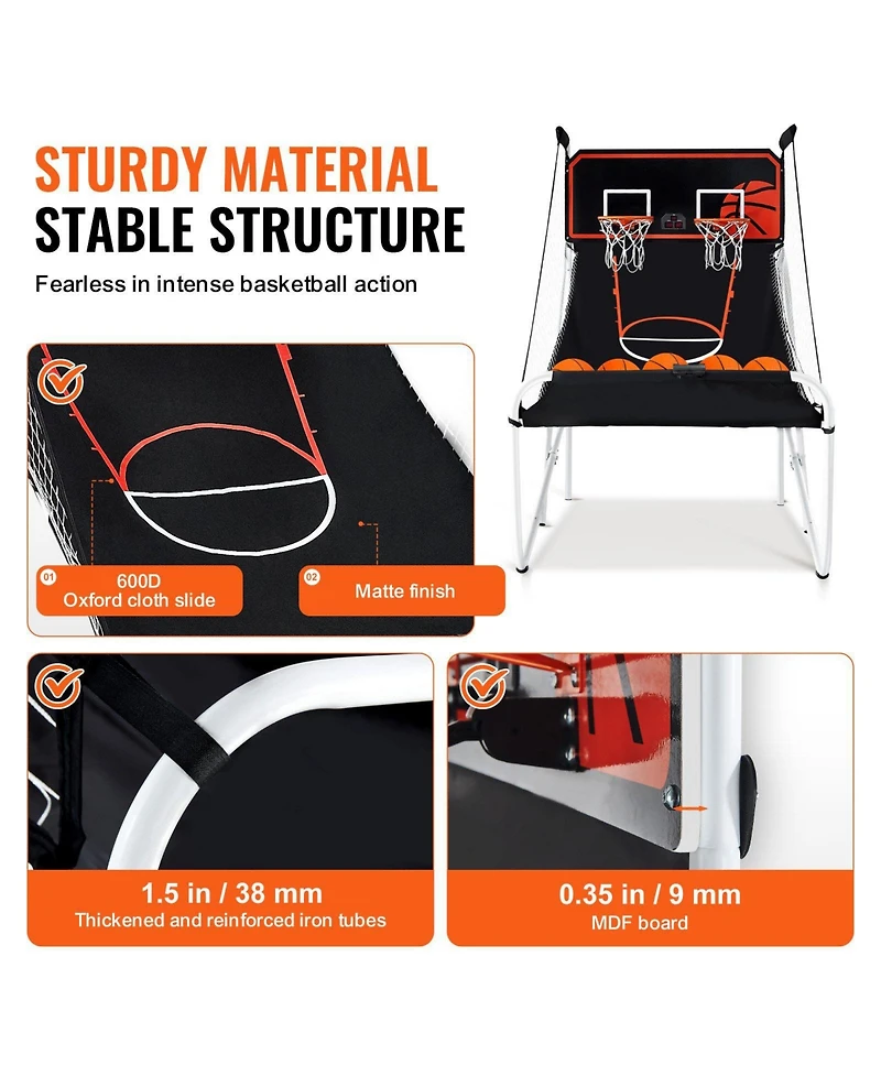 Sugift Foldable Basketball Arcade Game 2-Player Indoor Dual Shot with Scoreboard 5 Balls