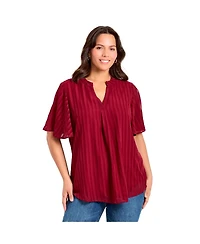 Avenue Women's Plus Split Neck Flutter Sleeve Blouse