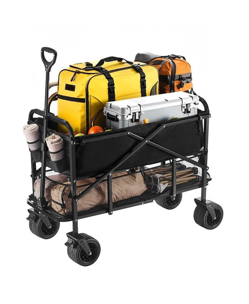 Sugift 400L Double Decker Collapsible Wagon with Extended Handle & 450 lb Weight Capacity