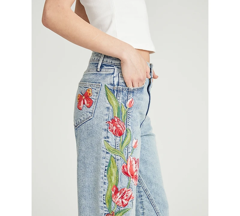 Driftwood Women's Ira Twirly Tulips Mid Rise Jeans