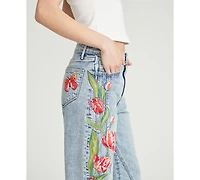 Driftwood Women's Ira Twirly Tulips Mid Rise Jeans