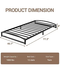 Twin Size 6 Inch Metal Platform Bed Frame Heavy Duty Slats Underbed Storage Noise-Free Non-Slip Black