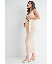 Hello Miz Maternity Ribbed Sleeveless Bodycon Dress with Waist Tie