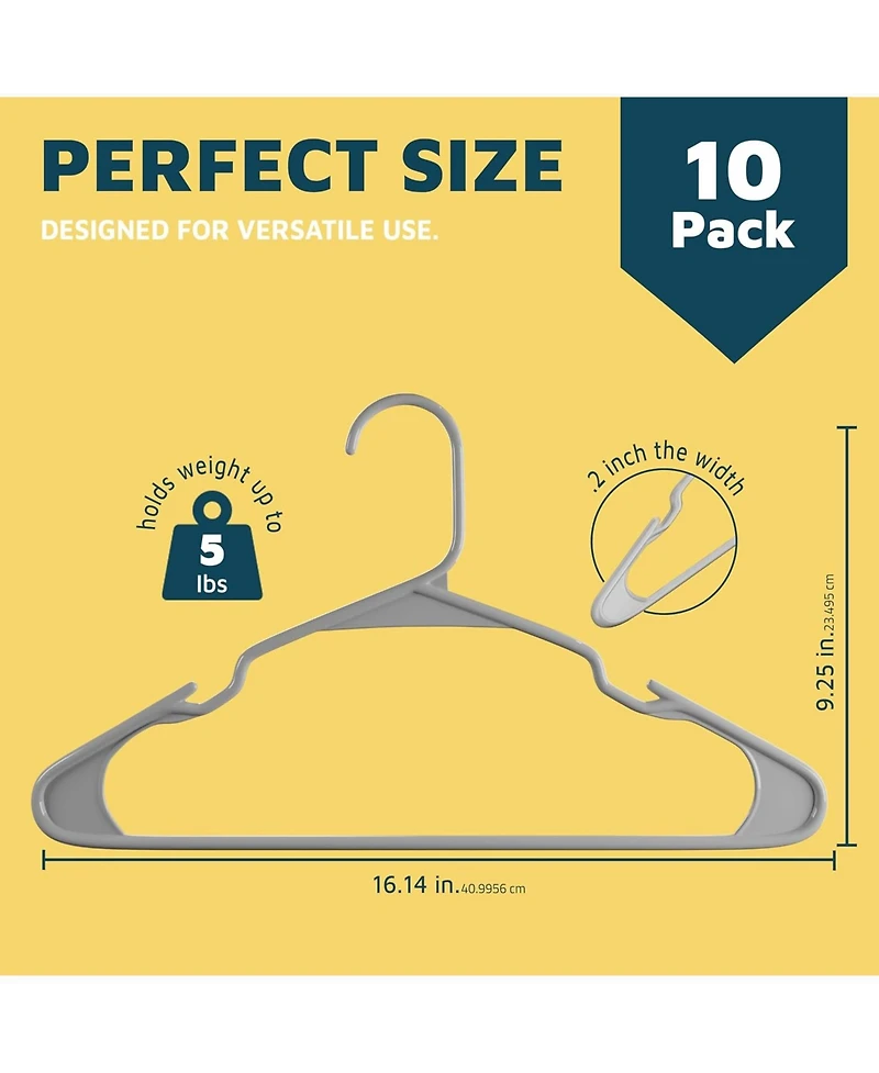 Lifemaster Heavy-Duty Plastic Hangers, Non-Slip Grooves, Space-Saving Design, Holds Up to 5 lbs – Ideal for Clothes, Dresses & Coats, Pack of 10