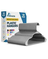 Lifemaster Heavy-Duty Plastic Hangers, Non-Slip Grooves, Space-Saving Design, Holds Up to 5 lbs – Ideal for Clothes, Dresses & Coats, Pack of 10