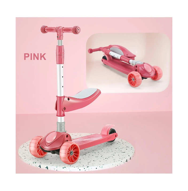 Bruce & Shark Foldable 3-Wheel Kids Scooter with Lean-to-Steer Balance, Lights & Music for Early Riding Fun